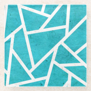 Blauwgroen en wit mozaïekpatroon glazen onderzetter