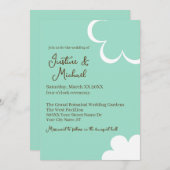 Blauwgroen en wit Retro Flowers Bruiloft Kaart (Voorkant / Achterkant)