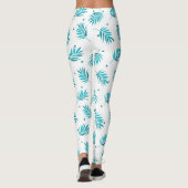 Blauwgroen en wit tropisch palmblad patroon leggings (Achterkant)