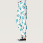 Blauwgroen en wit tropisch palmblad patroon leggings (Links)