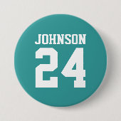 Blauwgroen en Witte Atleet Naam Jersey Nummer Ronde Button 7,6 Cm (Voorkant)
