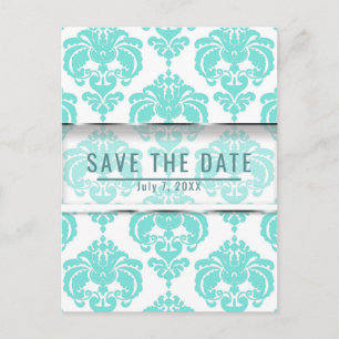 Blauwgroen en witte beschadigde chic Wedding Save  Aankondigingskaart