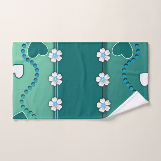 Blauwgroen en Witte Bloemen Hoortdoekset Bad Handdoek (Handdoek)