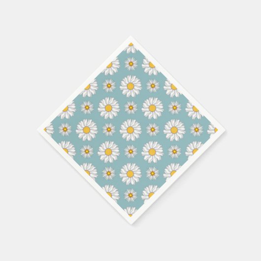 Blauwgroen en Witte Daisy Bloempatroon Papieren se Servetten (Hoek)