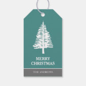 Blauwgroen en witte dennenboom kerst cadeaulabel (Achterkant)