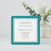 Blauwgroen en Witte Fleur de Lis Damask Formal Wed Kaart (Staand voorkant)