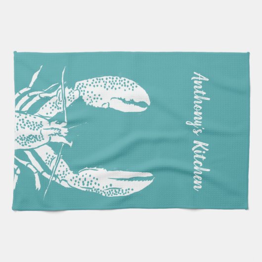 Blauwgroen en witte kreeft, persoonlijk geïndividu theedoek (Horizontaal)