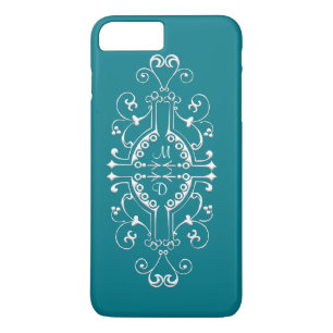 Blauwgroen en Witte Monogram iPhone Case