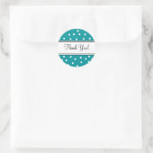 Blauwgroen en witte Polka Dots- Dank u Ronde Sticker (Tas)