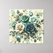Blauwgroen en witte rozen canvas afdruk (Voorkant)