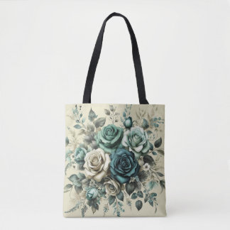 Blauwgroen en witte rozen draagtas