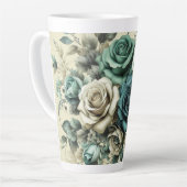 Blauwgroen en witte rozen latte mok (Linkerhoek)