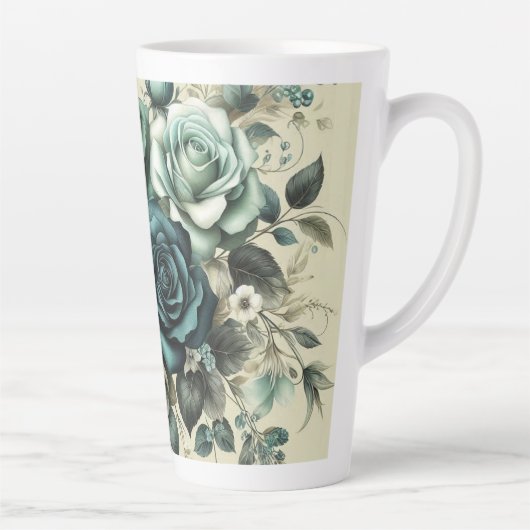 Blauwgroen en witte rozen latte mok (Rechts)