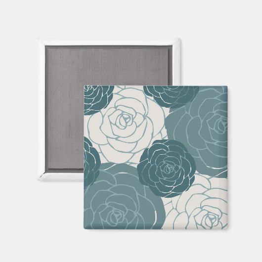 Blauwgroen en witte rozen magneet (Voorkant / Achterkant)