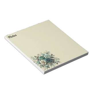 Blauwgroen en witte rozen notitieblok