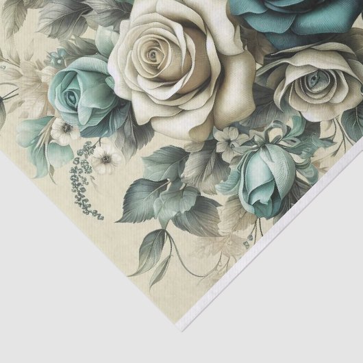 Blauwgroen en witte rozen tissuepapier (Detail)