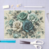 Blauwgroen en witte rozen tissuepapier (Craft)