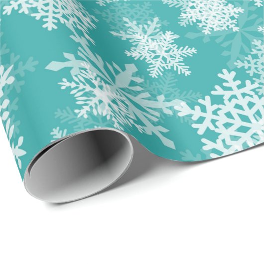 Blauwgroen en witte sneeuwvlokken Winter Wonderlan Cadeaupapier (Rol Hoek)