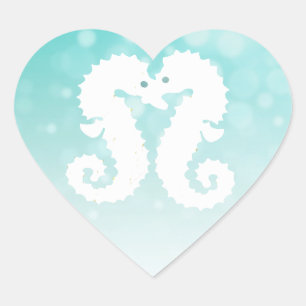 Blauwgroen en witte zeepaardjes kussen hart Sticke Sticker