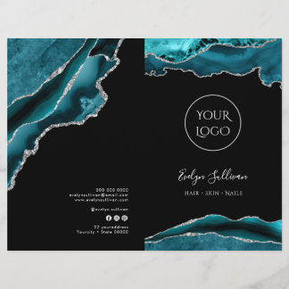 blauwgroen en zilveren agaat service menubrochure