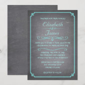 Blauwgroen en Zilveren Chalkboard Wedding Invitati Kaart (Voorkant / Achterkant)