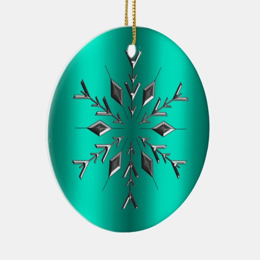 Blauwgroen en zilveren Kerstmis Keramisch Ornament (Rechts)