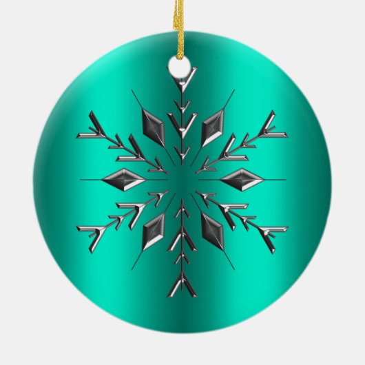 Blauwgroen en zilveren Kerstmis Keramisch Ornament (Achterkant)