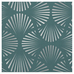 Blauwgroen en zilverkunst Deco Fan Pattern Stof