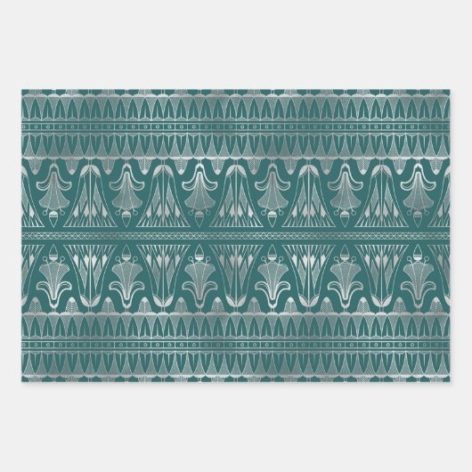 Blauwgroen en zilverkunst Deco Inpakpapier Vel (Voorkant 3)