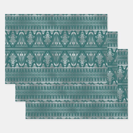 Blauwgroen en zilverkunst Deco Inpakpapier Vel (Set)