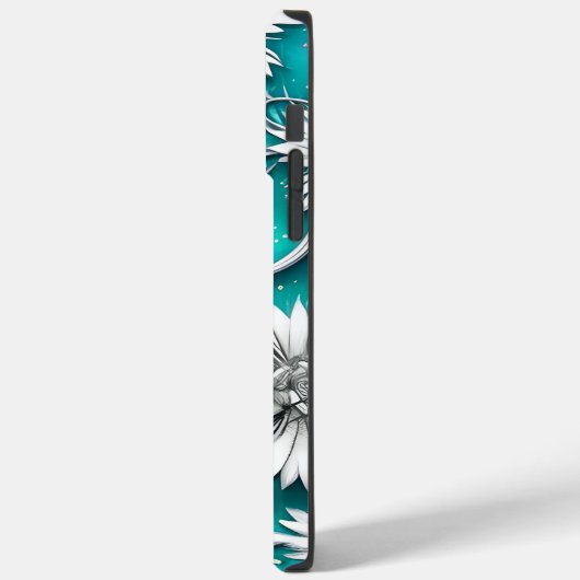 Blauwgroen en Zilvermatige Abstracte bloemen Case-Mate iPhone Case (Achterkant / Links)