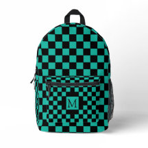 Blauwgroen en Zwart Checkerboard Patroon Monogram