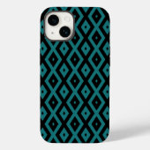 Blauwgroen en zwart diamantpatroon Case-Mate iPhone case (Achterkant)