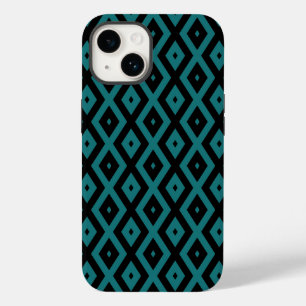 Blauwgroen en zwart diamantpatroon Case-Mate iPhone 14 hoesje