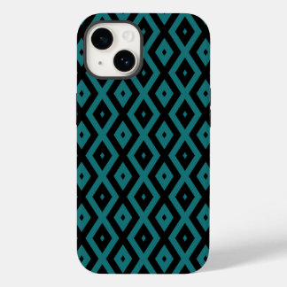 Blauwgroen en zwart diamantpatroon Case-Mate iPhone 14 hoesje