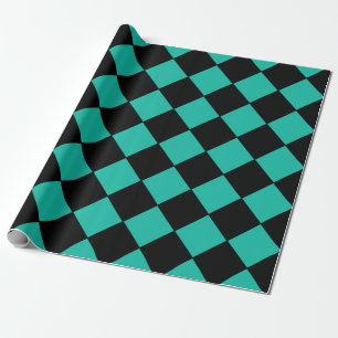 Blauwgroen en zwart Harlequin Diamond Gecontroleer Cadeaupapier