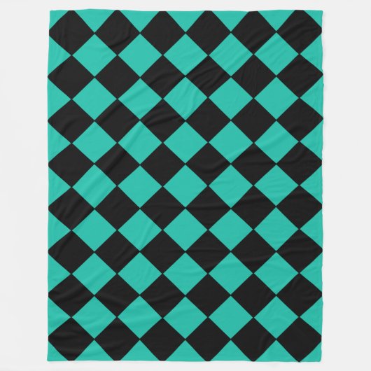 Blauwgroen en zwart Harlequin Diamond Gecontroleer Fleece Deken (Voorkant)