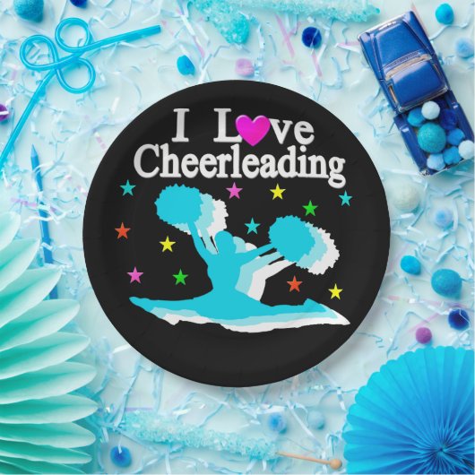 BLAUWGROEN EN ZWART IK HOU VAN CHEERLEADERPAPIEREN PAPIEREN BORDJE (Feest)