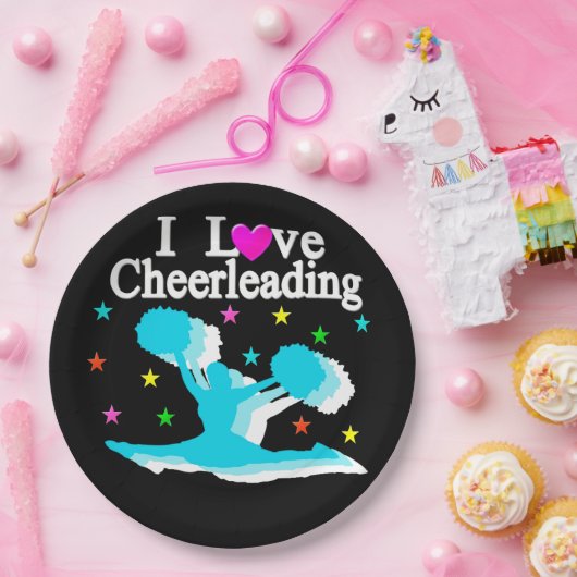 BLAUWGROEN EN ZWART IK HOU VAN CHEERLEADERPAPIEREN PAPIEREN BORDJE (Feest)