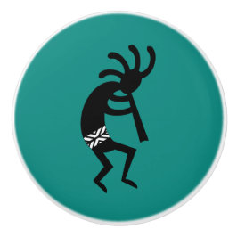 Blauwgroen en zwart Kokopelli Patroon Zuidwest Des Keramische Knop