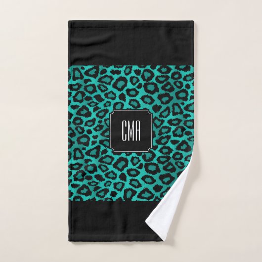 Blauwgroen en zwart luipatroon met monogram bad handdoek (Handdoek)