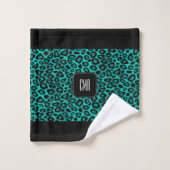 Blauwgroen en zwart luipatroon met monogram bad handdoek (Wasdoekje)