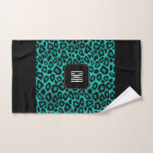 Blauwgroen en zwart luipatroon met monogram bad handdoek (Handdoek)