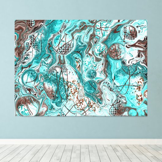 Blauwgroen en zwart marmer vloeibare kunst canvas afdruk (Insitu (Houten vloer))