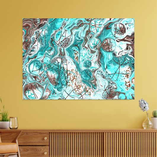 Blauwgroen en zwart marmer vloeibare kunst canvas afdruk (Insitu (Woonkamer))