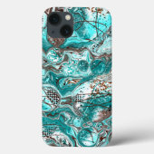 Blauwgroen en zwart marmer vloeibare kunst Case-Mate iPhone case (Achterkant)