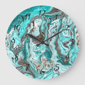 Blauwgroen en zwart marmer vloeibare kunst grote klok (Voorkant)