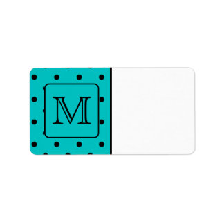 Blauwgroen en zwart poka-vlek. Aangepast monogram. Etiket