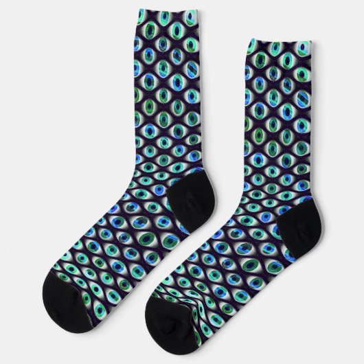 Blauwgroen en zwart-wit Eyes Pattern Cool Quirky F Sokken (Links)