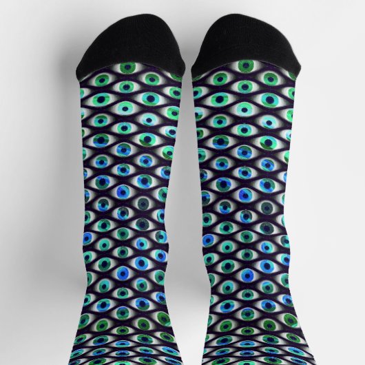 Blauwgroen en zwart-wit Eyes Pattern Cool Quirky F Sokken (Top)